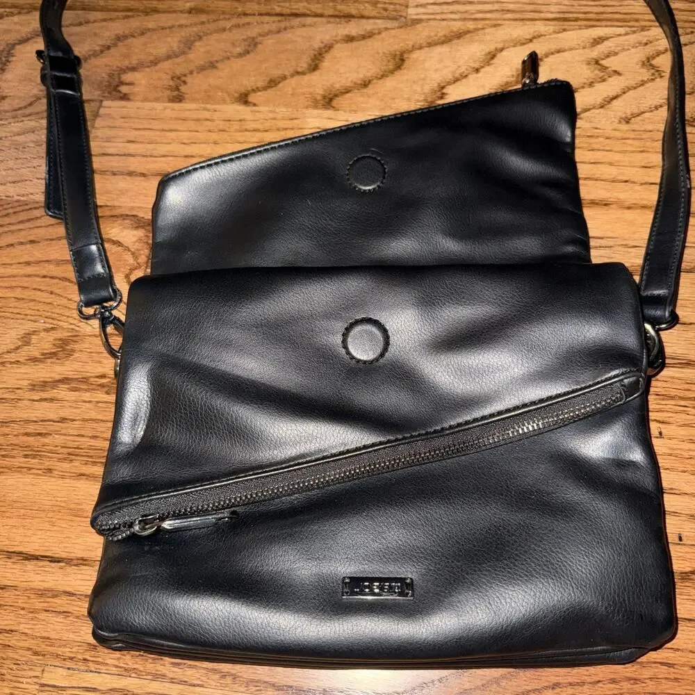 Joe’s Jeans Josie Crossbody Shoulder Bag Purse Black Vegan Small Asymmetric new